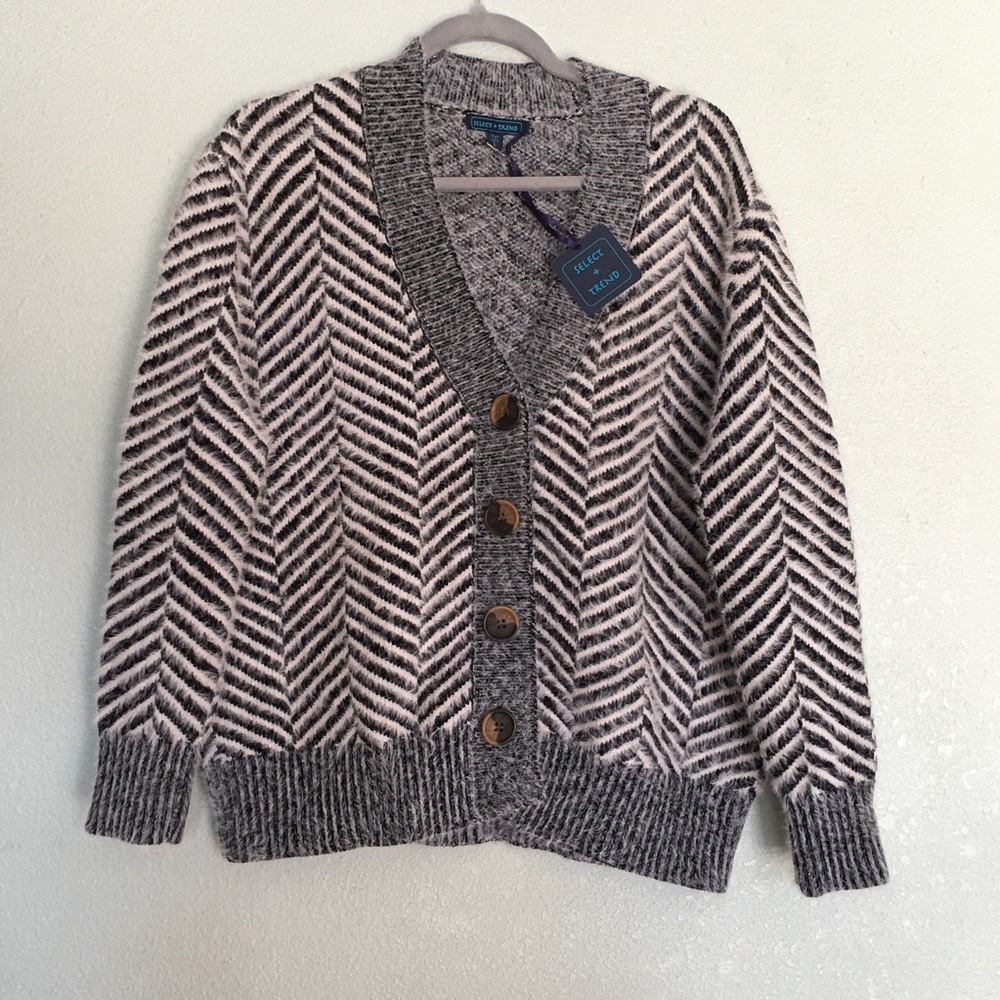 Select Trend Eyelash Cardigan Large Black White